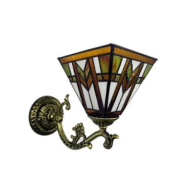 Imagem de Arandela de parede barroca estilo Tiffany com vitral, luminária de parede retrô americana com espelho frontal para quarto, cabeceira, corredor e varanda, 20 cm (8 polegadas)