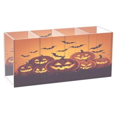 Imagem de CEBUGI Porta-lápis de acrílico transparente com 4 compartimentos, organizador de desenho animado abóboras, suporte de pincel de maquiagem para escritório em casa, escritório