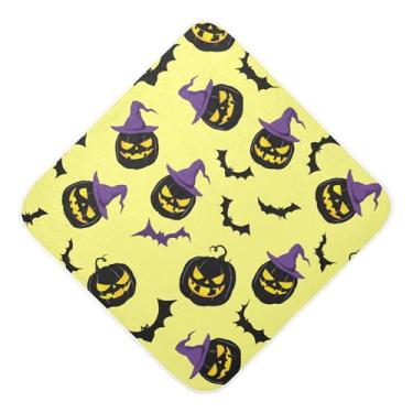 Imagem de Burbuja Toalha de banho de bebê Pumpkins with Evil Grins - Toalha de banho de musselina macia e absorvente com capuz para recém-nascidos, 76 x 76 cm