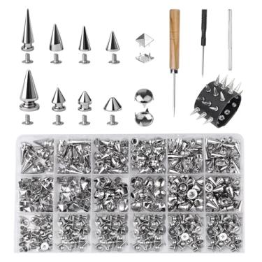 Imagem de Sysarua Kit de 455 peças DIY Punk Spikes and Studs, 10 tamanhos de pontas de metal e rebites de couro para artesanato e roupas estilo punk, cintos de sapatos, coleira de cachorro, pinos quadrados de