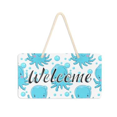 Imagem de Burbuja Placa de boas-vindas de animais marinhos de desenho animado para porta da frente, placa de boas-vindas de PVC para decoração de férias, 15 x 28 cm