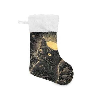 Imagem de xigua Meia de Natal para gatos e luas, personalizada, grande, doces, presente pendurado, meias de Natal, decoração para decoração de festa de férias em família, lareira