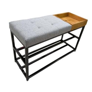 Imagem de Sapateira Com Banco Macio 90cm Estilo Industrial Com Porta Objetos 10 Pares sapateira hall de entrada para Entrada, Quarto ou Varanda(Estrutura Preta/Assento Cinza)