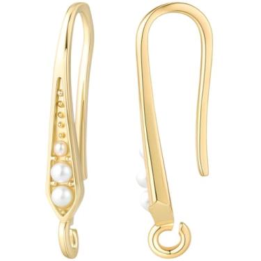 Imagem de Beebeecraft 20 peças de ganchos banhados a ouro 18K imitação de pérola brincos achados fio de orelha francês para pendurar joias fazendo artesanato DIY