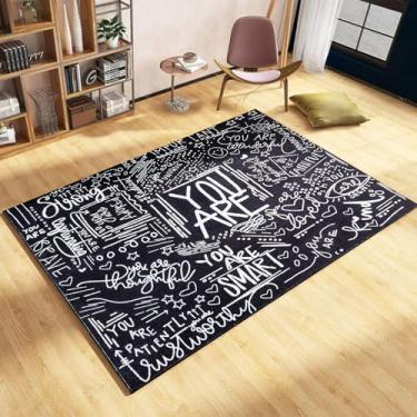 Imagem de Estmy Lindo tapete preto You are lavável, divertido estética descolada para quarto de meninas adolescentes, tapetes ultrafinos, 10 x 15 cm, para sala de estar, sala de aula, quarto de crianças