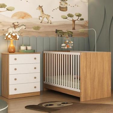 Imagem de Berço 3 em 1 para Colchão 130x60cm com Cômoda 4 Gavetas Brisa Multimóveis Mp4743 Madeirado/branco