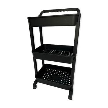 Imagem de Carrinho Organizador Multiuso com 3 Prateleiras, Rodas e Alça, Preto
