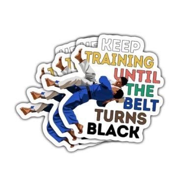 Imagem de 3 peças Keep Training Until The Belt Turns Black Judô adesivo, decalque de vinil motivação artes marciais para adolescentes, adultos, laptop, garrafa de água, carro, scrapbook, caderno, diário, bolsa