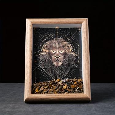 Imagem de Moldura de cristal natural com 12 signos do zodíaco, 12 signos do zodíaco, céu noturno ou decoração de parede, meditação Yoga Reiki presente de aniversário - Leão - Olho de tigre