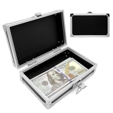 Imagem de SAFEPequena caixa de dinheiro com trava de fivela, organizador de dinheiro preto para dinheiro, moedas, cartões, carimbos, cheques e recibos, 18 x 11 x 6 cm