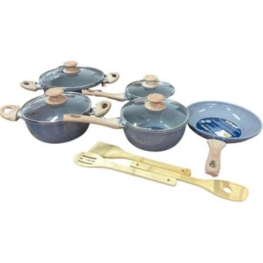 Imagem de Jogo de Panela Antiaderente 8 Peças com Cabo de Madeira - Kit Completo para Cozinha Doméstica e Profissional com Revestimento Antiadesivo Premium