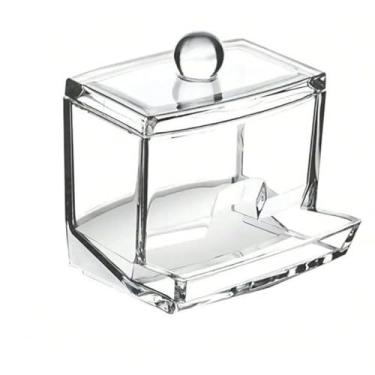Imagem de Porta Cotonete em Acrílico Transparente com Tampa, 7x7x9cm, Organizador para Hastes de Algodão, Dispenser Prático