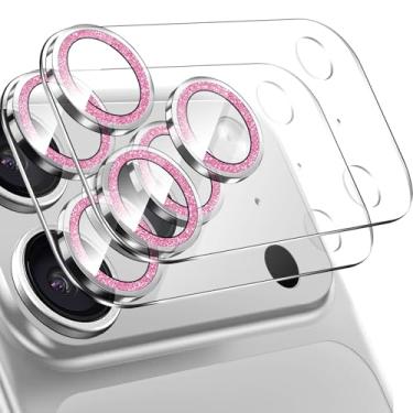 Imagem de NECARSIN Pacote com 2 protetores de lente para câmera iPhone 17 Pro Max, vidro temperado brilhante, dureza 9, protetor de tela de câmera de alta definição antiarranhões (rosa)