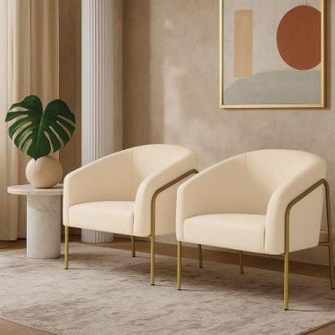 Imagem de Poltrona Sala Industrial Alta Dourado Kit 2 Stella Veludo D03 - D'ross