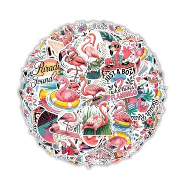 Imagem de Pacote de adesivos de flamingo fofos 60 peças para amantes da praia – Decalques de vinil de verão tropical para diários, copos, laptops, álbuns, festa de flamingo, decoração de piscina, presente para