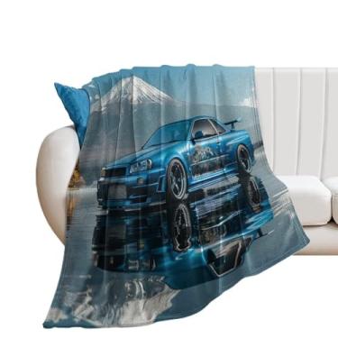 Imagem de HouLaiZhe Cobertor Super Macio Flanela JDM Carro R34 Suporte Esportivo Reflexo Fuji Cobertores de Refrigeração Leve para Sofá-Cama Cadeira Sofá Carro Viagem ao Ar Livre Leve Quente 101,6 cm x 127 cm