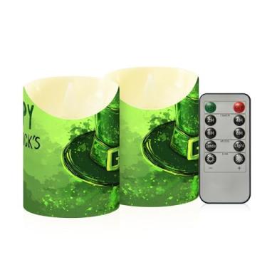 Imagem de Wassud Pacote com 2 chapéus de Dia de São Patrício, velas sem chama com controle remoto, velas realistas cintilantes com temporizador, velas decorativas para Natal, casamento, festa, decoração de casa