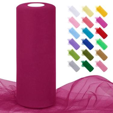 Imagem de JeogYong Rolos de tecido de tule vermelho rosa escuro 30,5 cm por 100 metros tecido de malha de poliéster fita de tule para saias tutu, embrulho de presente, decoração de aniversário/festa/casamento