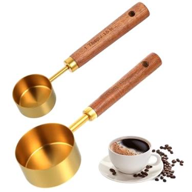 Imagem de Classicseali 2 colheres de 1/4 de xícara, copo medidor de 1/4 de ouro, colher métrica de 1/4 xícara com cabo de madeira, para assar ingredientes secos e úmidos, 15 ml/60 ml