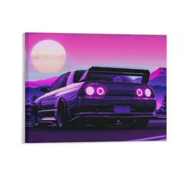 Imagem de HouLaiZhe Drift R34 Jdm carro esportes roxo sol pôsteres lona estética decoração de sala de parede impressões galeria sala decoração de parede para quarto sala de estar escritório 16 x 20 polegadas