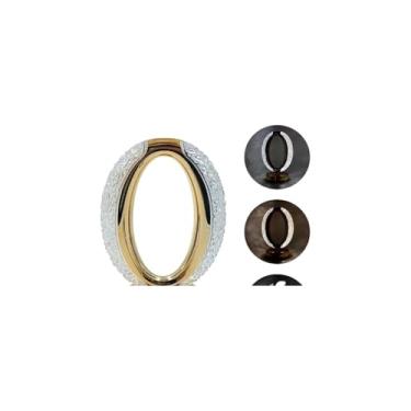 Imagem de Luminária LED de Mesa Oval, Base USB, 21cm Altura, 3 Temperaturas de Cor, Acabamento Dourado Metálico com Acrílico Texturizado, Portátil