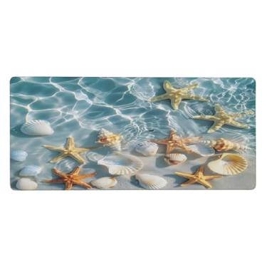 Imagem de Tapete de mouse grande, praia, mar, estrela-do-mar, impermeável, protetor de mesa estendido, tapete de borracha antiderrapante para escritório, computador, teclado, laptop e mesa de casa, mouse pad