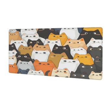 Imagem de Tapete de rato grande com desenho animado de gato à prova d'água para computador estendido tapete protetor de mesa tapete de borracha antiderrapante para escritório, computador, teclado, laptop e mesa