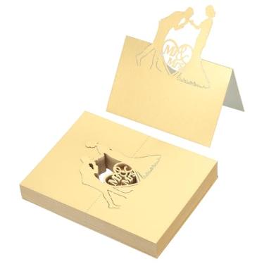 Imagem de PATIKIL 50 peças de cartões de casamento, cartões de nome, papel com glitter, cartão de casamento, etiquetas de assento dobradas para mesa buffet de comida, recepção, jantar, festa, ouro refletivo