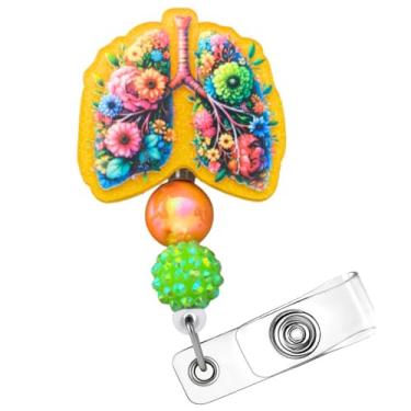 Imagem de Carretel de crachá floral com contas de pulmão fofo flor anatomia ID nome titular clipe retrátil sistema respiratório acessórios de trabalho médico presentes para enfermeira pulmonar apreciação de
