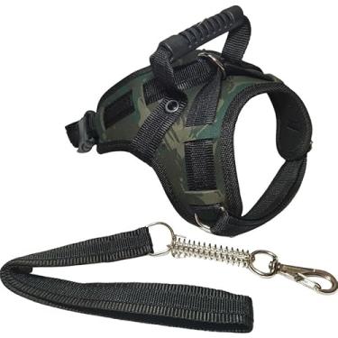 Imagem de Coleira Peitoral Resistente para Cachorro Grande com Guia – Arnês Reforçado Couro Sintético para Pitbull, Rottweiler, Labrador e Husky(P,CAMUFLADO)