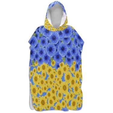 Imagem de Joisal Poncho de surfe de flores amarelas roxas para adultos trocador com capuz toalha de natação plus size unissex adulto poncho com capuz