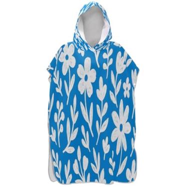 Imagem de Joisal Poncho de surfe leve para adultos trocador de roupa de praia com capuz toalha de banho azul branco floral feminino ponchos com capuz