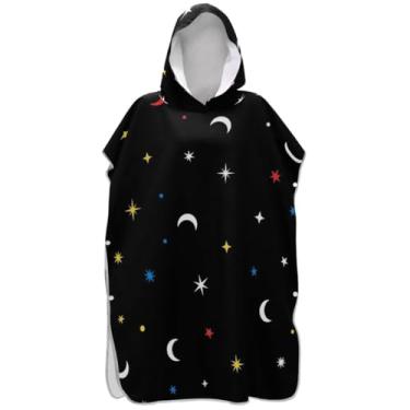 Imagem de Joisal Roupão de mudança de poncho de surfe para Adul toalha de banho com capuz estrelas fofas moos preto ponchos adultos para mulheres
