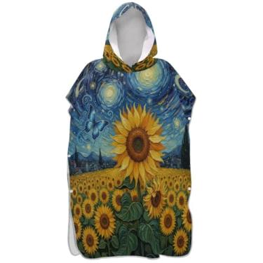 Imagem de Joisal Poncho de surfe para trocador adulto toalhas de banho com capuz plus size ponchos adultos para mulheres flores coloridas aquarela