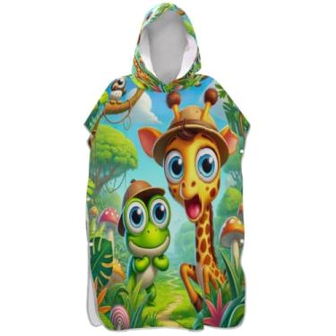 Imagem de Joisal Poncho de surfe trocador de roupão para adultos toalha de banho com capuz plus size bonito desenho animado girafa sapo pássaro ponchos femininos com capuz