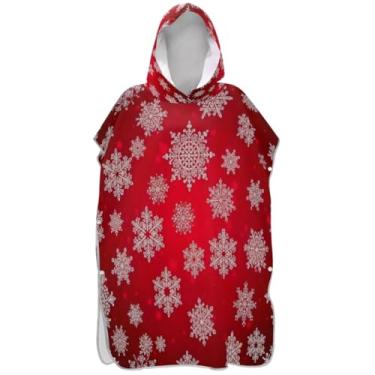 Imagem de Joisal Poncho de surfe para trocador de roupas de banho de praia com capuz absorventes de flocos de neve de Natal ponchos adultos vermelhos para mulheres