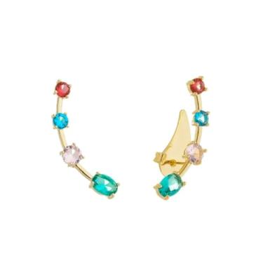 Imagem de Brinco Ear Cuff Luxo Colorido com Cristais Rubelita, Paraíba, Kunzita e Turmalina, Banho de Ouro