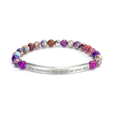 Imagem de cusurlove Pulseira cristã de jaspe imperial para mulheres, joias de versículo bíblico banhado a ouro 18K, presente inspirador de escrituras de fé religiosa, joia de incentivo católico de Jesus com