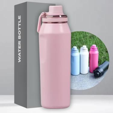Imagem de Garrafa Térmica de Aço Inox 500ml - Tampa com Alça - Sistema de Parede Dupla Isolada à Vácuo - Ideal para Academia/Trabalho/Faculdade (Rosa)