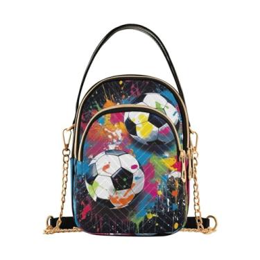Imagem de Bolsa tiracolo feminina com bolinhas de futebol com respingo de tinta, bolsa transversal pequena com corrente dourada, bolsa transversal de verão, Bolas de futebol coloridas em Splattered-1, One Size