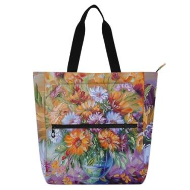 Imagem de Bolsa feminina para trabalho com pintura colorida, bolsa de trabalho, lona, praia, escola, bolsa de tecido, bolsa de mão de tecido, presente para amantes de livros