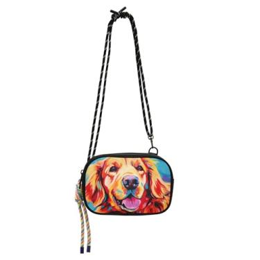 Imagem de TSENQUE Golden Retriever Bolsa feminina com pintura de cachorro pequena, bolsa transversal para celular, pochete de viagem sobre o ombro