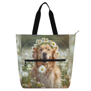 Imagem de Golden Retriever Bolsa feminina para trabalho, lona, zíper, bolsa de praia para professores com compartimentos