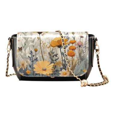 Imagem de Peônias rosa em listras pretas bolsas de couro transversais para mulheres, bolsa transversal de couro, bolsa tiracolo feminina de couro, Plantas com flores em aquarela com borboletas - 3, One Size