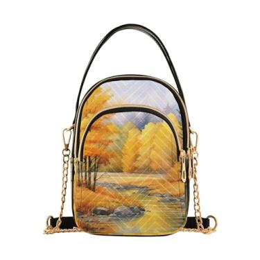 Imagem de Bolsas transversais femininas com estampa bege, bolsa de ombro, bolsas transversais elegantes para viagens, Pintura em aquarela de outono - 3, One Size