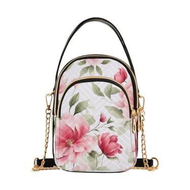 Imagem de Bolsa pequena floral rosa em preto com alça de ombro, bolsas transversais femininas, bolsas transversais ajustáveis para mulheres, Flores rosa em branco-2, One Size