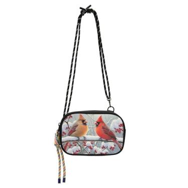 Imagem de Pequena bolsa transversal feminina bolsa de telefone com alça engraçada fofa sobre o ombro bolsa de viagem cardeal pássaros