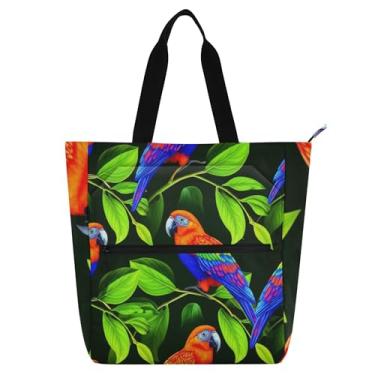 Imagem de GAIGEO Sacola feminina de lona com folhas verdes vibrantes para trabalho, praia, escola, bolsa carteiro com compartimentos