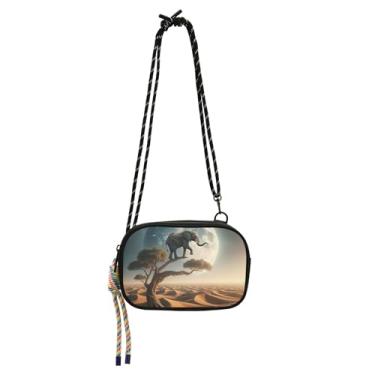 Imagem de TSENQUE Bolsa feminina divertida do deserto de elefante bolsa transversal pequena bolsa para celular com alça bolsas femininas de viagem sobre os ombros