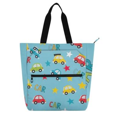 Imagem de Sacolas femininas de lona para escola universitária com desenhos animados de carros, bolsas de viagem, para amantes de livros, presentes